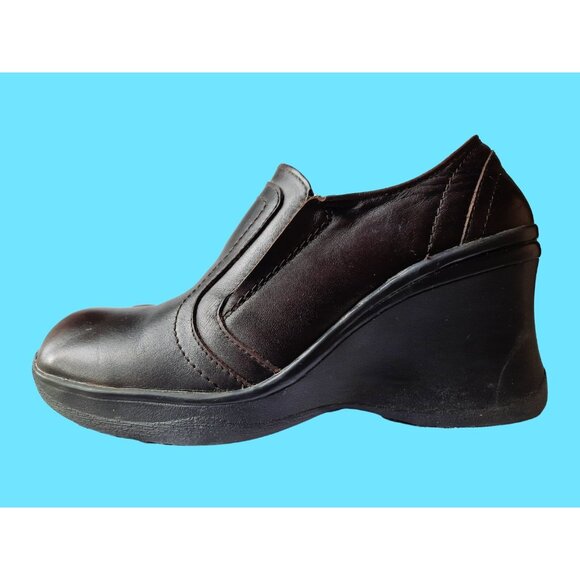 Vintage 90s Y2K Chunky Heel Wedge Loafers brown Leather Womens US 8 - Picture 11 of 11